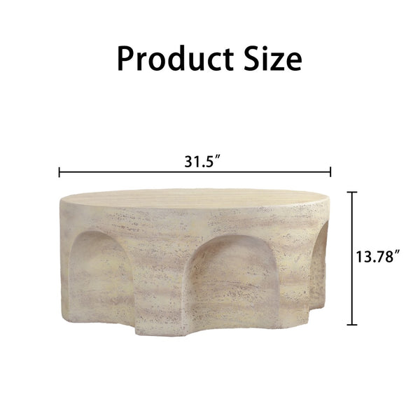 English Elm Mars Sculptural Round Accent Table Arched Cutout Base Minimalist Beige Living Room W3081P440608