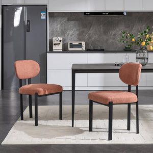 English Elm Modern Boucle Tufted Dining Chairs Set of 2 Mid-century Matte Leg Kitchen Seating Black,Orange W3244P296984