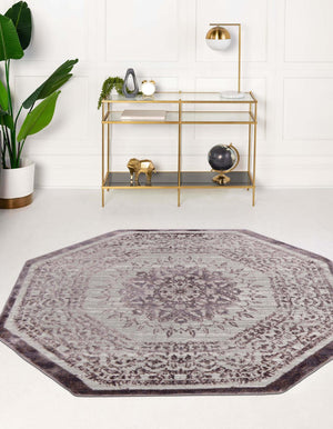 Unique Loom Aberdeen Derbyshire Machine Made Medallion Rug Violet, Ivory/Beige 5' 3" x 5' 3"