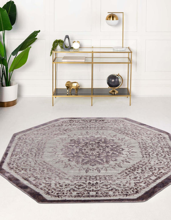Unique Loom Aberdeen Derbyshire Machine Made Medallion Rug Violet, Ivory/Beige 5' 3" x 5' 3"