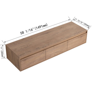 English Elm 60" Wall-Mounted Bathroom Vanity in Imitative Oak with 3 Soft-Close Drawers, Scratch & Water-Resist W999P290398