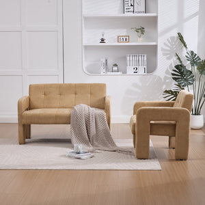 English Elm Nordic Ergonomic Double Armchair Upholstered Chenille Sofa 2-Seater Compact Lounge Chair 550LB Capacity Yellow W395P380536