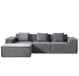 English Elm CozyForm Corduroy Convertible Sectional Sofa with Ottoman and Pillows, Modular L‑Shape Sleeper Comfort Dark Gray B2735S00033