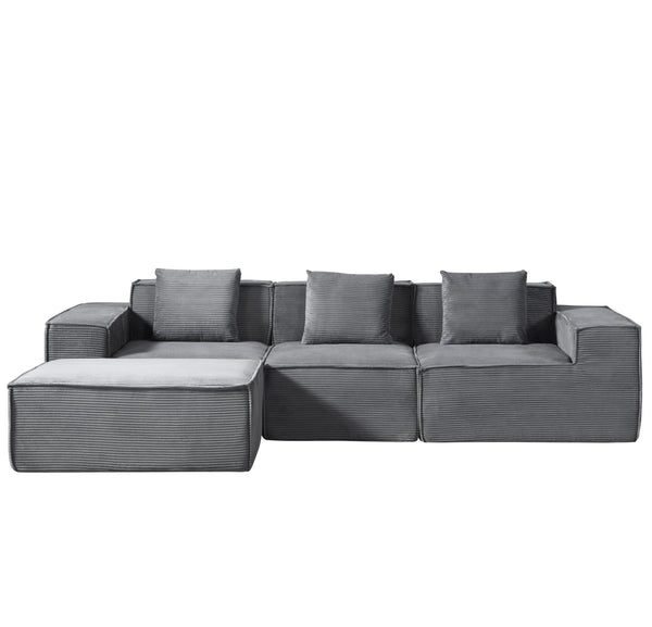English Elm CozyForm Corduroy Convertible Sectional Sofa with Ottoman and Pillows, Modular L‑Shape Sleeper Comfort Dark Gray B2735S00033