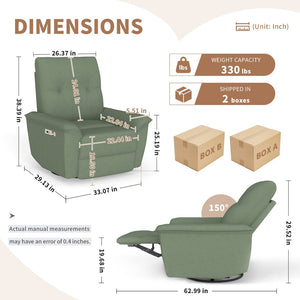 English Elm 270° Swivel Power Recliner Velvet Glider Rocker with Usb Ports for Living Room Dark Green W1028S00059