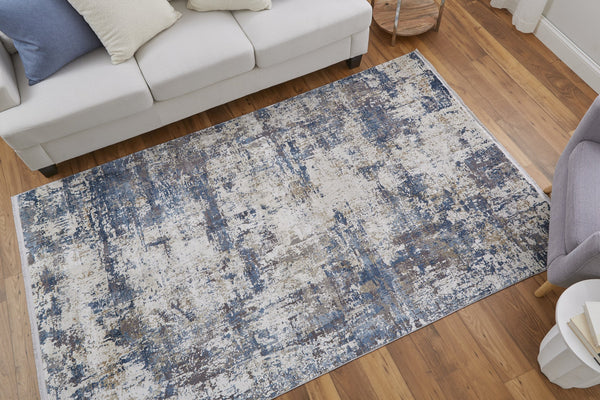 Feizy Rugs Cadiz Abstract Watercolor Area Rug - Luxurious Machine-woven Design Inspired By Spanish Elegance Ivory,Tan,Blue Viscose,Acrylic 8663891fbluivyj20