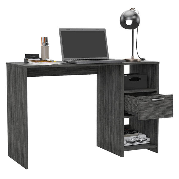 English Elm Omma Grey Computer Desk with Drawer & Dual Shelves, 43.3" Wide Compact Workstation, Engineered Wood B070P188827