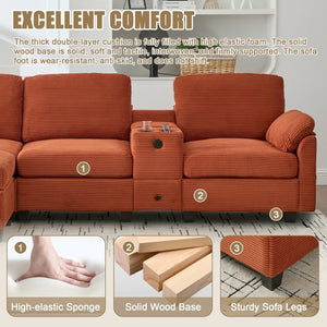English Elm United Corduroy L-Shaped 4-Seater Sofa With Usb, Cup Holders & Storage Ottoman - Perfect For Apartments! W1568S00225-GIGA