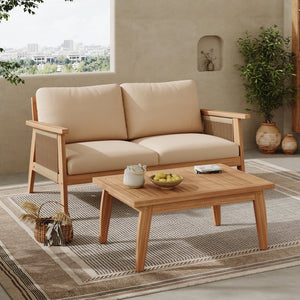 English Elm Outdoor Acacia Hardwood Rope Weave Patio Chat Set with Deep Cushioned Seating N757P408833B