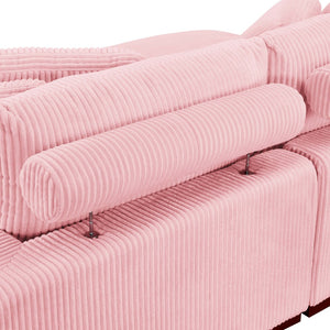 English Elm Large Corduroy Double Chaise Sectional Sofa with Lumbar Support for Spacious Living Rooms Pink B2748S00020