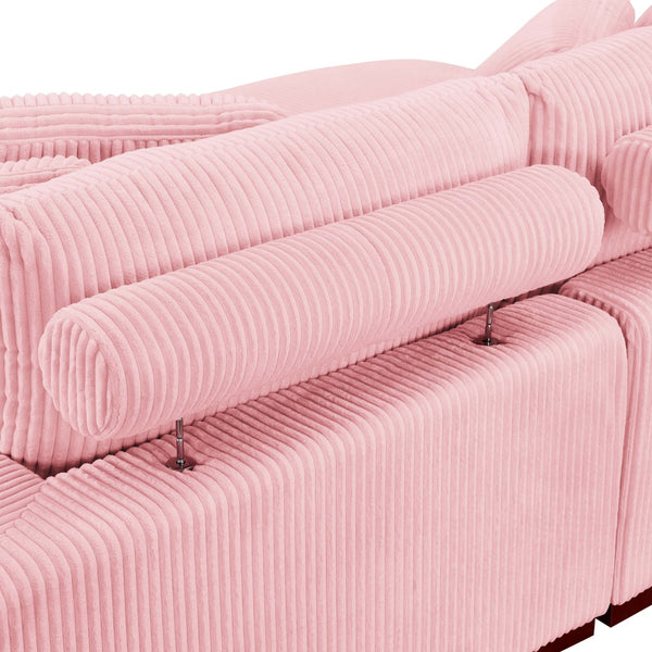 English Elm Large Corduroy Double Chaise Sectional Sofa with Lumbar Support for Spacious Living Rooms Pink B2748S00020
