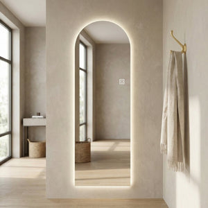 English Elm 65" Arch Full Length Wall Mirror with Dimmable Led Lighting for Bedroom or Entryway W2709P435584