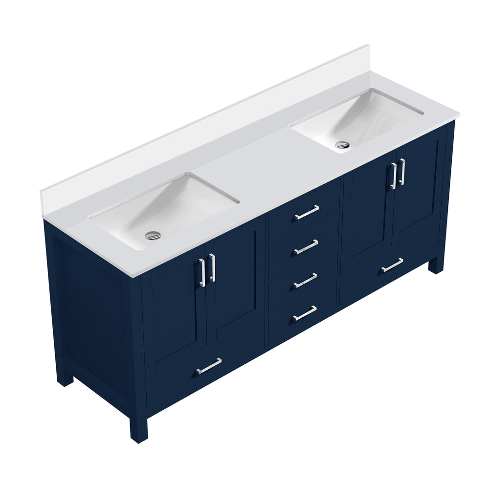 English Elm Navy Blue Double Bath Vanity With White Quartz Top – Stylish 80" W Design For Ultimate Storage & Elegance B2731P258960