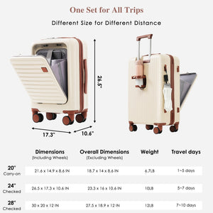 English Elm Luggage 3 Piece Abs Hard Shell Set with Usb Port Front Opening Spinner Wheels N726P268996O