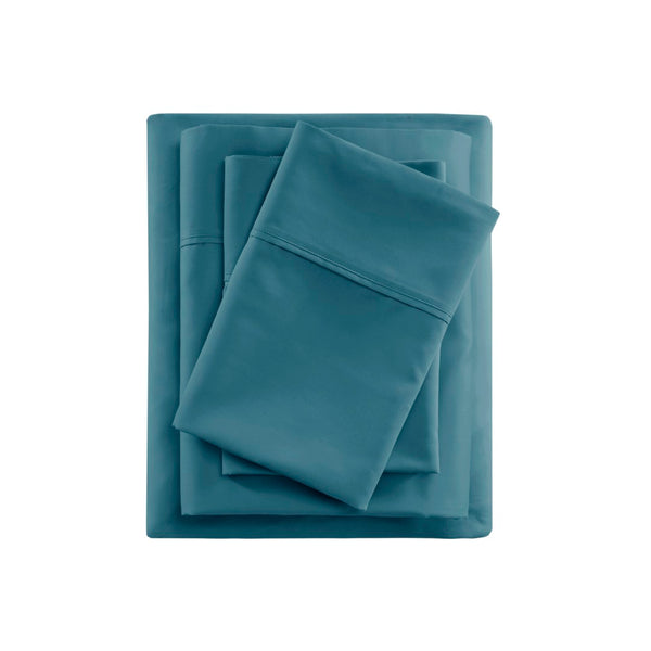 English Elm 4-piece Queen Sateen Cotton Blend Sheet Set for Cool Breathable Sleep Year Round Teal B035P437451