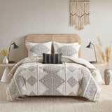 Madison Park Ibiza Artisan 4 Piece Printed Comforter Set with Throw Pillow MP10-8338 Black/Ivory