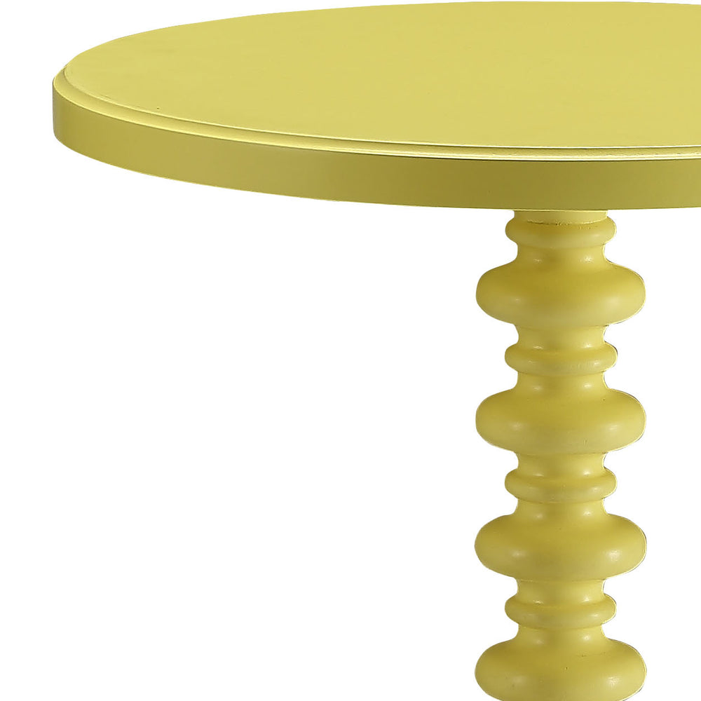 English Elm Acton Charming Yellow Round Accent Table with Turned Solid Wood Pedestal Base, KD, 40lb Limit, MDF Top B2726P321036