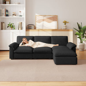 English Elm Cloud Sectional Sofa with Movable Chaise Soft Chenille Upholstery for Modern Living Rooms Black W1359S00065