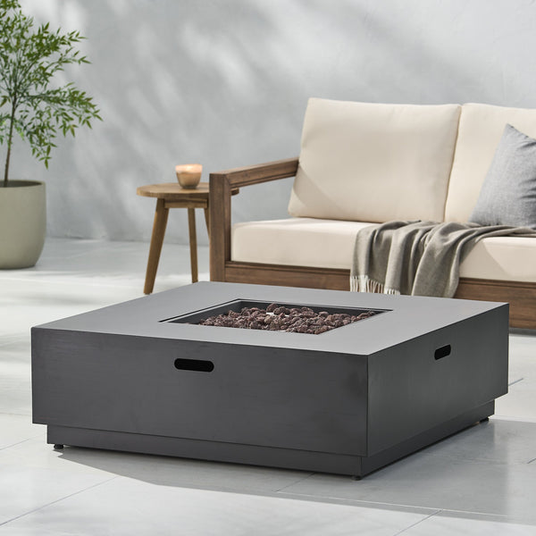 English Elm Christopher Knight Home® - 40'' Modern Square Iron Fire Pit Table 50,000 BTU Dark Gray Powder-Coated Outdoor Heat Lounge 62838.00DGRY-50K