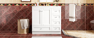English Elm 36 36" Modern Shaker Bathroom Vanity with Ceramic Sink, Soft-Close Drawers & Doors, Durable Handles White N729P288872K