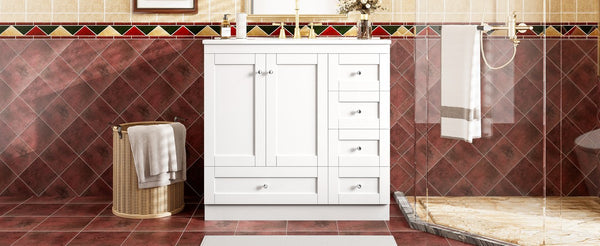 English Elm 36 36" Modern Shaker Bathroom Vanity with Ceramic Sink, Soft-Close Drawers & Doors, Durable Handles White N729P288872K