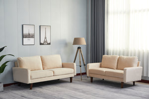 English Elm LOVESEAT,GREY Plush Microfiber Two-Seater Sofa with High-Density Foam, Solid Wood Frame, Durable Comfort Beige B205P249008