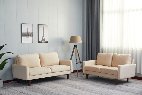 English Elm LOVESEAT,GREY Plush Microfiber Two-Seater Sofa with High-Density Foam, Solid Wood Frame, Durable Comfort Beige B205P249008