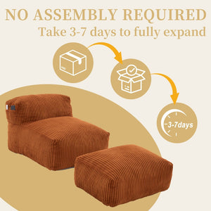 English Elm Big Corduroy Lounger Bean Bag with Ottoman Memory Foam Fill for Living Room Orange W395P435350