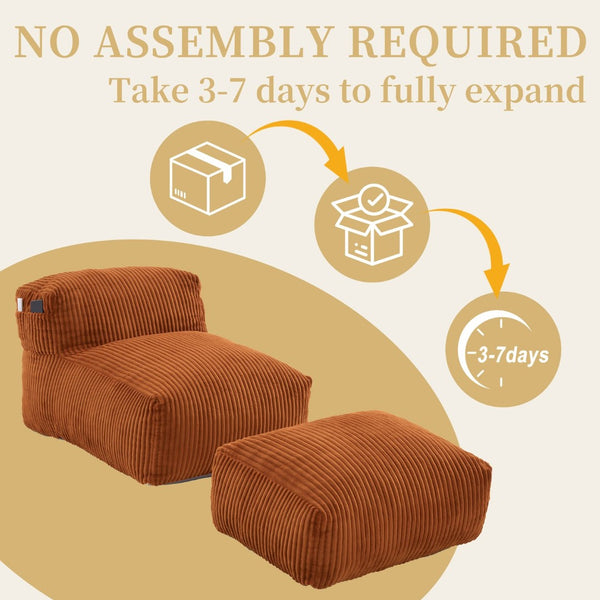 English Elm Big Corduroy Lounger Bean Bag with Ottoman Memory Foam Fill for Living Room Orange W395P435350