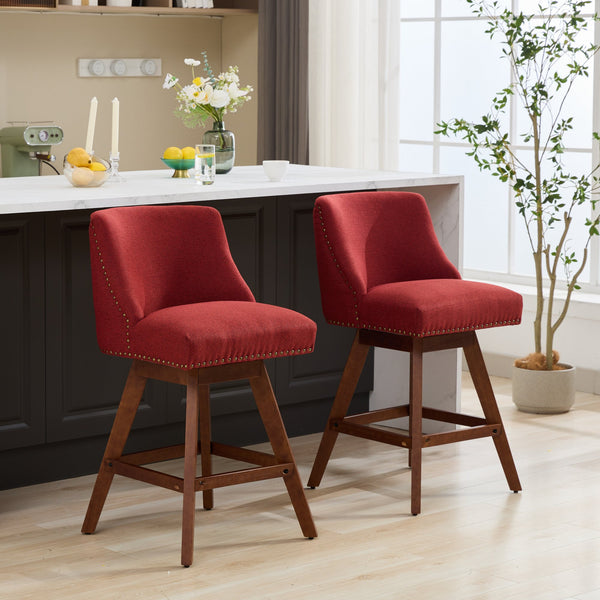 English Elm Counter Curved Back Swivel Barstool Set of 2 with Thick Foam & Steel Spring Cushion, 360° Rotation, 300lb Capacity WINE RED W1143P237898