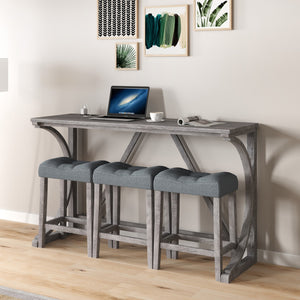 English Elm Bar Industrial Bar Table Set with Power Outlet and Upholstered Chairs, Space-Saving Dining Hub Gray W487P333507