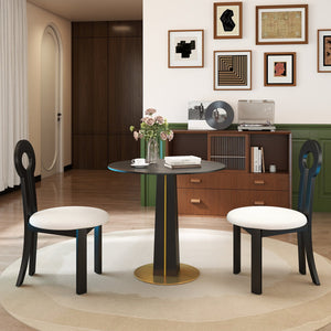 English Elm Modern Round Negotiation Table - 85Cm Black Sintered Stone Top With Luxurious Golden Metal Base W1535S00586