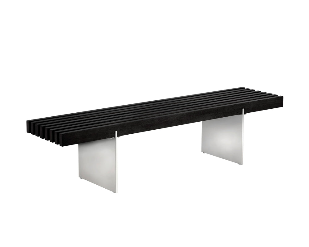 Sunpan Atticus Bench - Sleek Solid Ash Wood With Polished Stainless Steel Legs For Modern Spaces 75” Wide Black Wood 106370