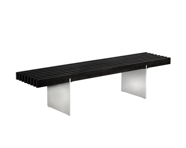 Sunpan Atticus Bench - Sleek Solid Ash Wood With Polished Stainless Steel Legs For Modern Spaces 75” Wide Black Wood 106370