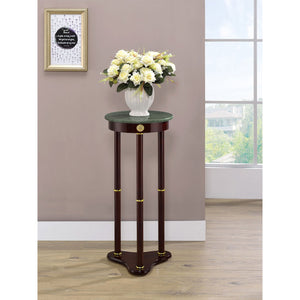 English Elm Elna Merlot Round Top Accent Side Table with Marble Inset Plant Stand 27.5" High Elegant Decor B062P328632