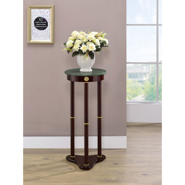 English Elm Elna Merlot Round Top Accent Side Table with Marble Inset Plant Stand 27.5" High Elegant Decor B062P328632