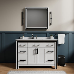 English Elm White 48-in Bath Vanity Cabinet with Soft-Close Drawers, Solid Wood Frame, Fully Assembled Storage B2731P260689