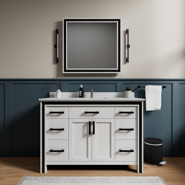 English Elm White 48-in Bath Vanity Cabinet with Soft-Close Drawers, Solid Wood Frame, Fully Assembled Storage B2731P260689