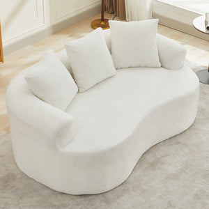 English Elm Curved Chenille Loveseat with Memory Foam Deep Seat and Three Pillows for Compact Living Beige W2915P370964