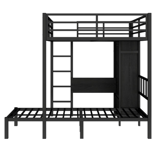 English Elm Full Xl Over Twin Metal Bunk Bed With Foldable Desk, Led Closet & Noise Reduction - Space Saver! W1580S00113