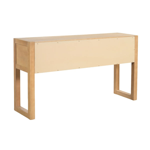 English Elm [video] Art Deco Console Table Geometric Carved Fronts Fluted Legs 3 Soft-close Drawers Light Brown N759P433572T