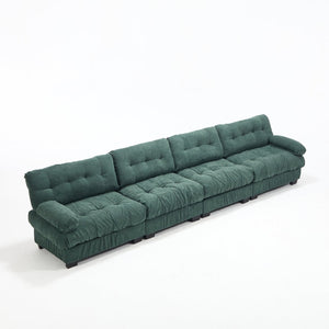English Elm Modular Cloud Sectional Sofa Flannelette Upholstered Deep Seat with Plush Round Armrests Green W2120S00043