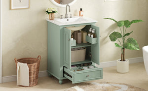 English Elm 24'' French Style Bathroom Vanity with Ceramic Sink Soft Close Cabinet and Drawer Green N710P411227F