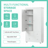 English Elm Tall Storage Cabinet With Three Drawers For Bathroom/Office, White