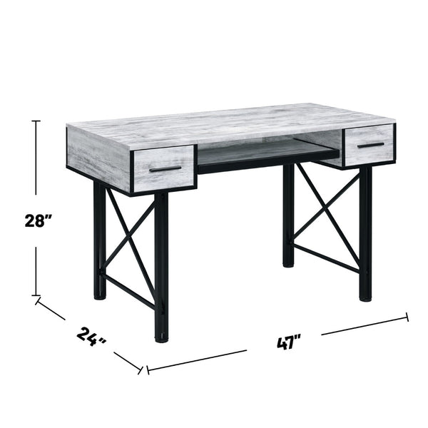 English Elm Rectangular Computer Desk - Antique White & Black Metal, 2 Drawers, Ergonomic Keyboard Tray Design B016P311793-GIGA