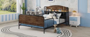 English Elm Full Solid Wood Kids Platform Bed with Guardrail, Low-Profile Durable Pine & MDF, 350LB Capacity Black 58.27 L x 16.93 W x 9.65 H W2593P337445