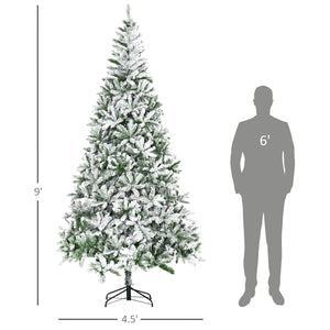 English Elm Homcom 9' Snow Flocked Pine Artificial Christmas Tree - Realistic, Easy Setup & Customizable Decor W2225P229663