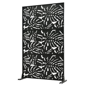 English Elm Metal Laser Cut Tropical Leaf Freestanding Privacy Screen for Patio Balcony Garden W5312P463063