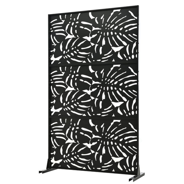 English Elm Metal Laser Cut Tropical Leaf Freestanding Privacy Screen for Patio Balcony Garden W5312P463063