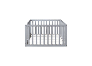 English Elm Twin House Frame Floor Bed Rubberwood with Roof Canopy and Safety Rails for Kids Grey W504P429529